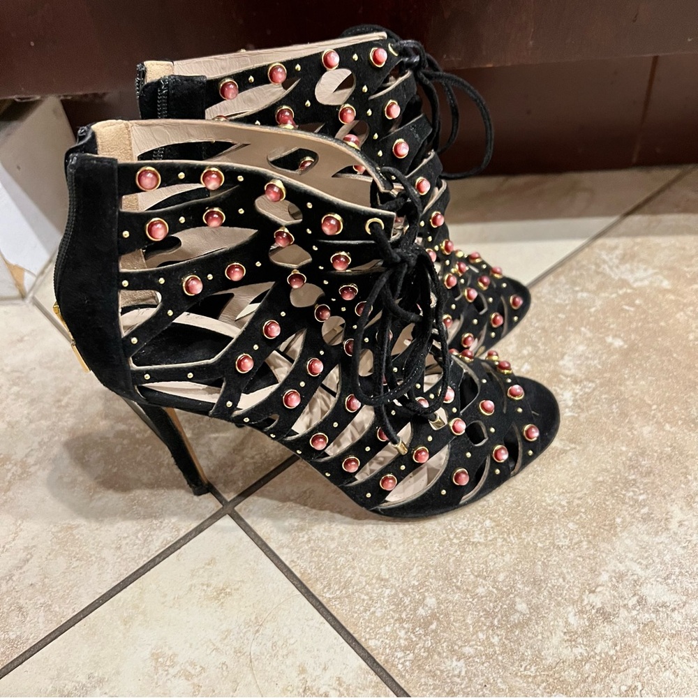 Elie Saab Studs & Suede Cage Sandals Size 36.5 - Picture 2 of 12